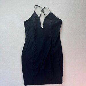 Black Halter Mini Dress With Keyhole Front & Adjustable Straps  S  By Bozzolo  C